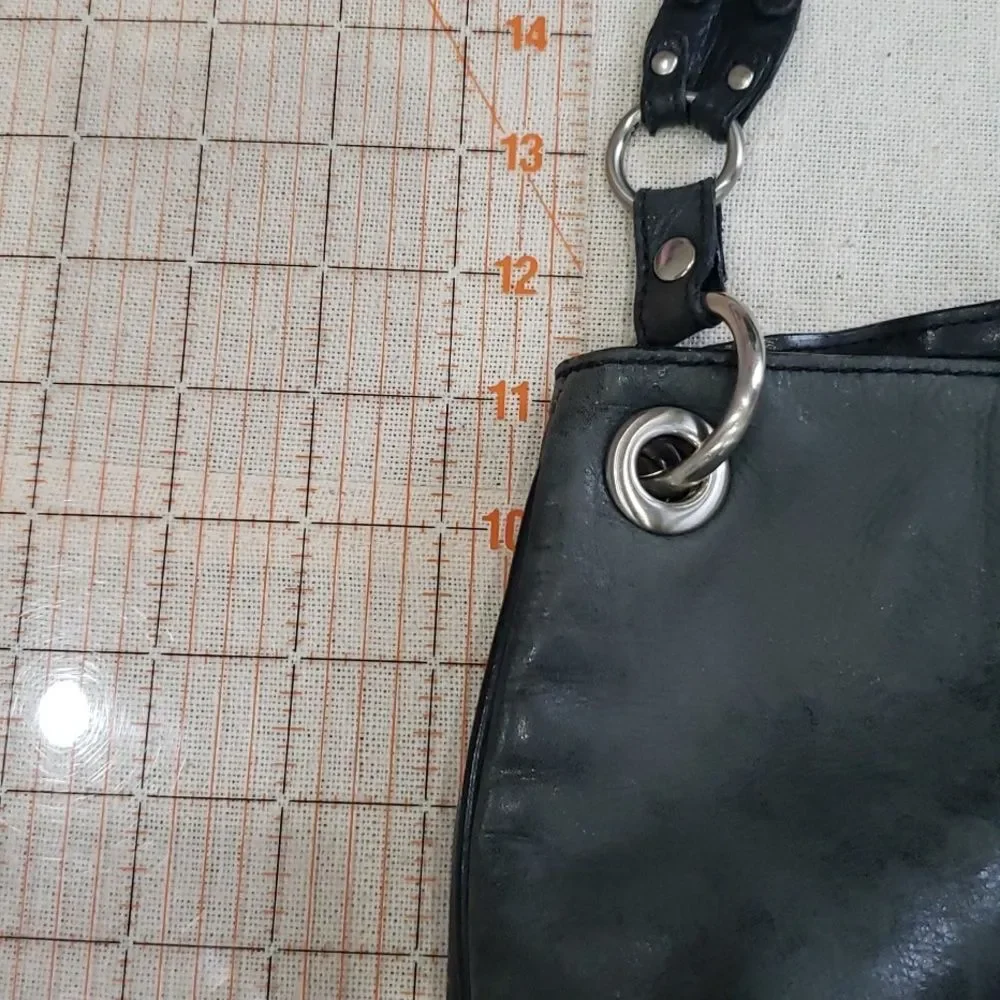 Franco Sarto Purse Hobo Distressed Leather Black Silver Link Hardware Tote